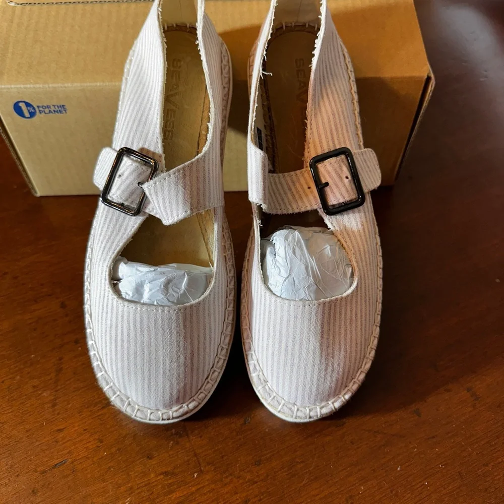 SeaVees size 7 Mesa Maryjane espadrilles‎ Rose striped cotton twill NWB